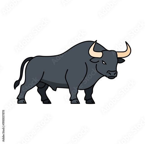 Strong Bull Flat Vector Illustration Isolated on White