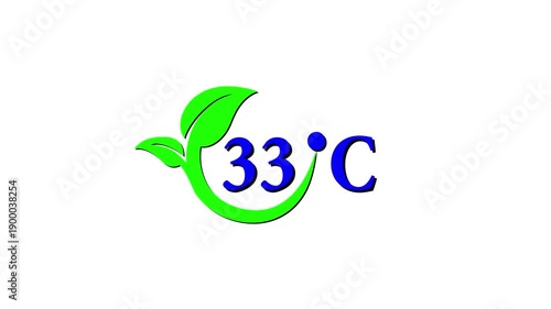 The Temperature 33° Celsius animation. Researches 33 degrees centigrade animated. Weather forecast related 4k animation on a white  background a motion video