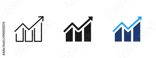 Growth chart icon with bar graph and upward arrow. Symbol of business success, profit increase, financial performance, analytics, statistics, positive trend, data visualization and strategic growth.