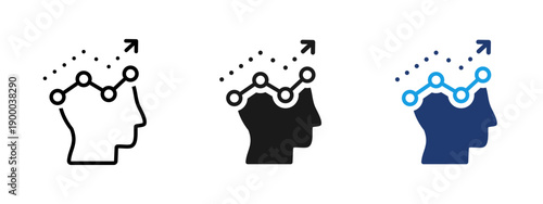 Mindset and growth icon with human head silhouette, chart and upward arrow. Symbol of analytical thinking, data-driven decisions, business strategy, growth, insights, planning and personal development