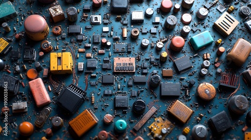 Intricate Electronic Circuit Board Closeup with Tiny Components