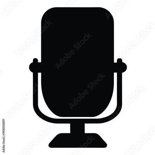 Stylized black microphone illustration with a distinctive retro or classic design
