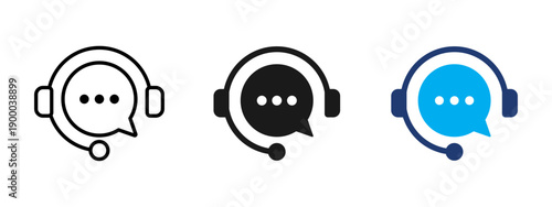Customer support icon with headset and chat bubble. Online help service, call center communication, client assistance, technical support, customer care, contact service, and digital helpdesk concept.
