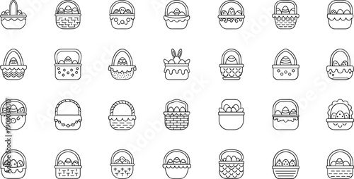 Collection of various Easter baskets with eggs and bunnies