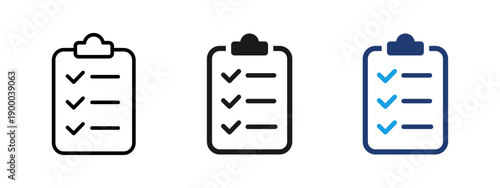 Clipboard checklist icon with completed tasks. Used for task management, to do lists, planning, workflow, control, audit and reports in business, productivity apps, dashboards or user interface design