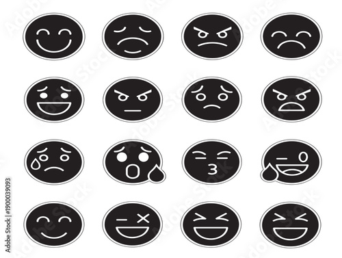 Collection of emotive black and white face icons