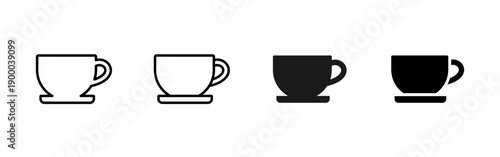 Coffee cup icon in outline and solid styles. Suitable for cafe and restaurant menus, coffee shops, beverage apps, breakfast concepts, kitchen interfaces, food services, and modern UI design.