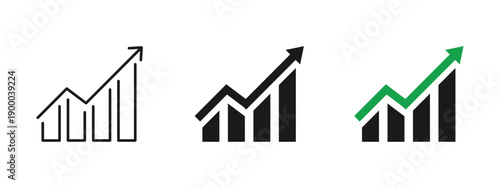 Rising bar chart icon showing business growth and positive trend. Analytics and statistics illustration for finance reports, dashboards, performance metrics, revenue increase, and market analysis.