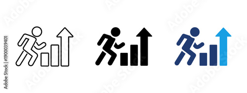 Career growth and success icon with a person moving upward. Symbol of achievement, promotion and professional development. Ideal for career progress concepts and motivation in work environment.