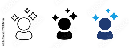 Charisma and attractiveness icon with a person and stars above. Symbol of charm, confidence and personal magnetism. Ideal for personal branding, leadership concepts, social influence and profile.