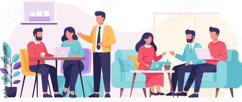 Diverse team collaborating in a modern office environment