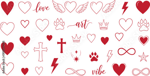 Valentine's day symbols and icons isolated on transparent background hearts love words and romantic elements