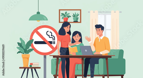 Family enjoys a smoke-free home environment while studying together