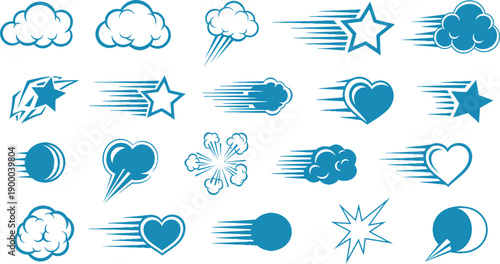Valentine's day symbols isolated on transparent background hearts stars and clouds for love and friendship