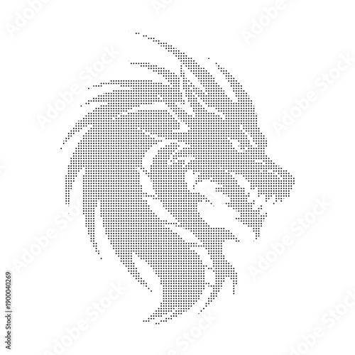 A stylized dotwork illustration of a horse's head in profile