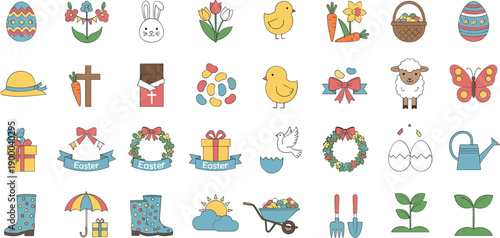 Vibrant Easter icons for springtime celebrations and decorations