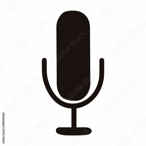 Simple black and white icon illustration of a classic broadcasting microphone