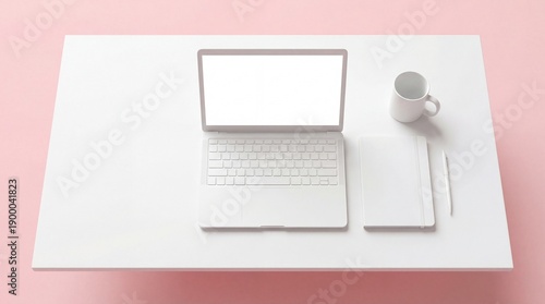 Wallpaper Mural Modern workspace setup with blank laptop screen on white desk Torontodigital.ca