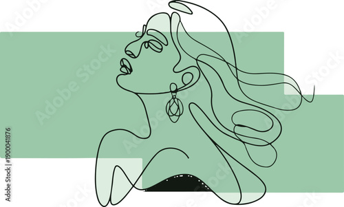 Minimalist Line Art Woman Face and Beauty Hair Illustration