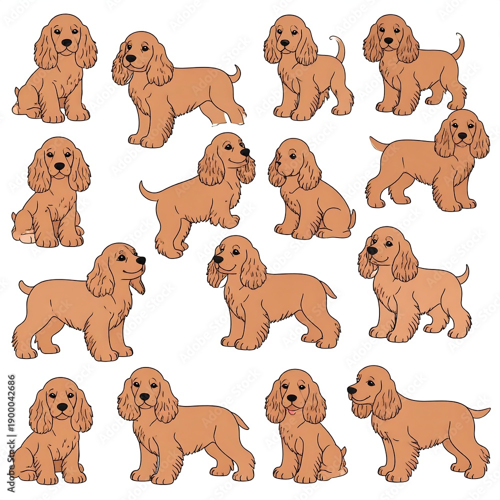 Fototapeta premium Cocker Spaniel Puppy Collection - Adorable Canine Companions in Various Poses.