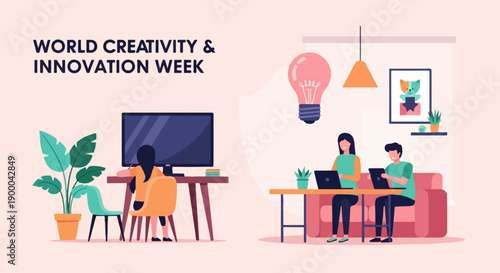 Digital creativity and innovation week with people working on laptops