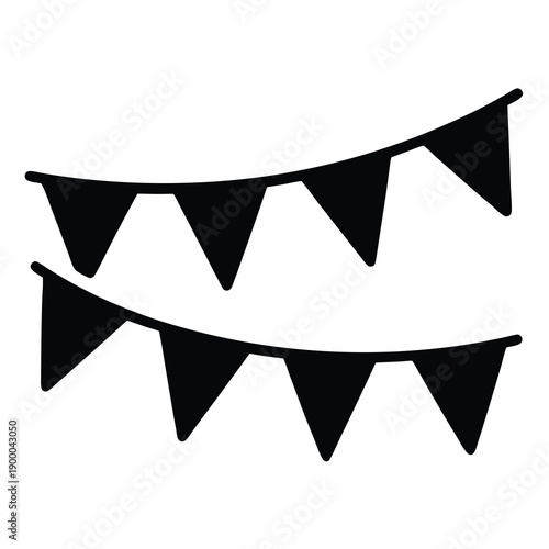 Two rows of triangular party banner decoration flags isolated on white