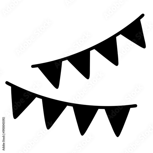 Two strings of black bunting hanging diagonally on a white background