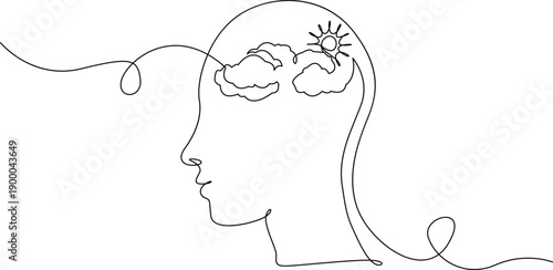 A serene woman with a flower blooming in her mind, symbolizing thoughts and dreams Vector