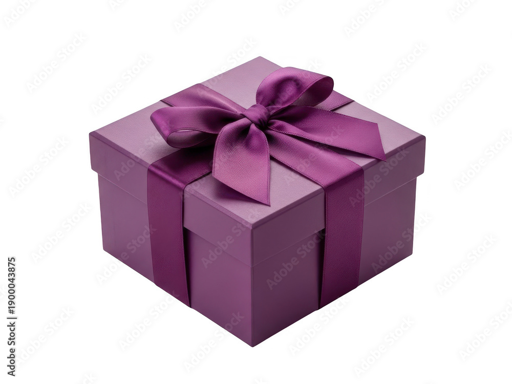 Obraz premium Elegant purple gift box with bow isolated on transparent background