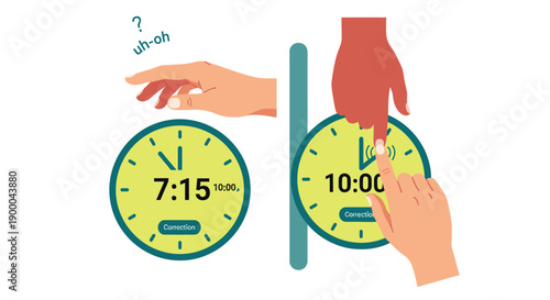 Fixing Scheduling Errors: Time Correction Concept with Hands Adjusting a Clock Face