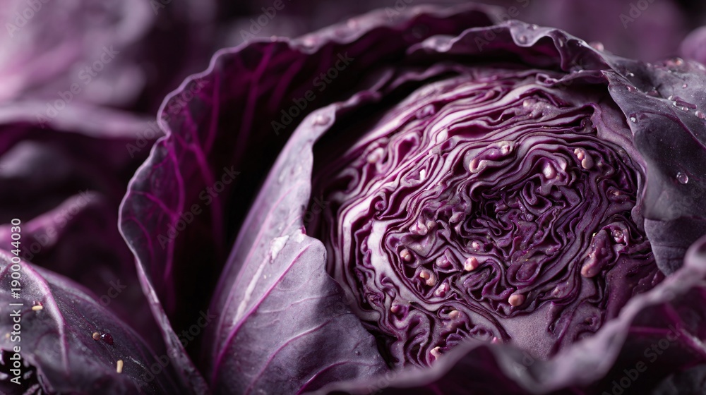 Obraz premium Red cabbage with visible spice pods, macro storytelling detail