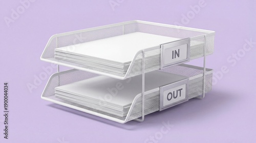 Wallpaper Mural Modern office paper tray with IN and OUT baskets on purple background Torontodigital.ca