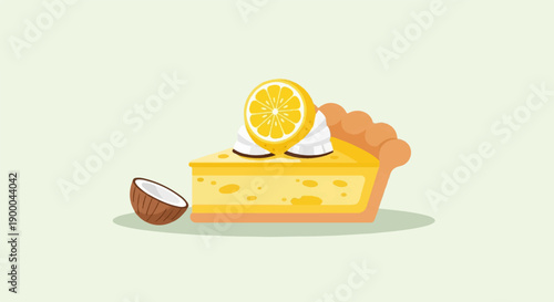 Delicious slice of lemon pie with coconut and whipped cream