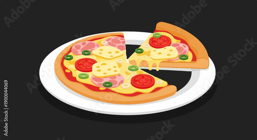Delicious pizza with melted cheese and toppings on a plate