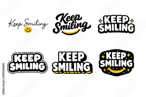 Keep smiling typography designs with smiley icon variations