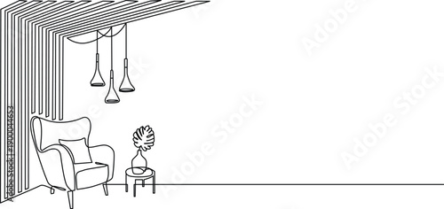 A cozy living room with a fireplace and a comfortable chair Vector