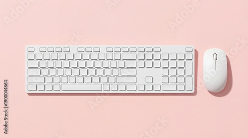 Wallpaper Mural Modern white computer keyboard and mouse on pink background Torontodigital.ca