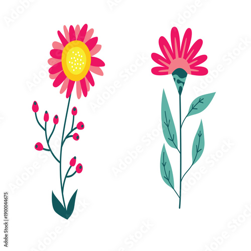  illustrations of two different types of stylized plants or flowers