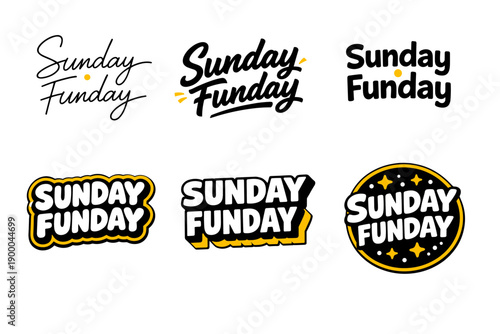 Sunday funday text designs in various styles and fonts