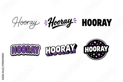 Stylish hooray text designs in black and purple variations