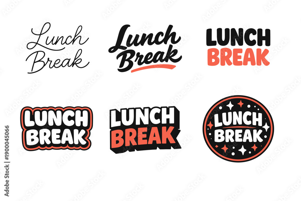 Obraz premium Creative lunch break typography designs in various styles and colors