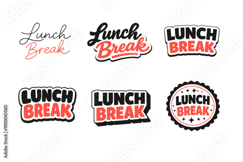 Lunch break retro sticker set with vintage typography and decorative elements
