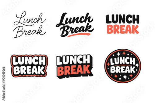 Creative lunch break typography designs in various styles and colors
