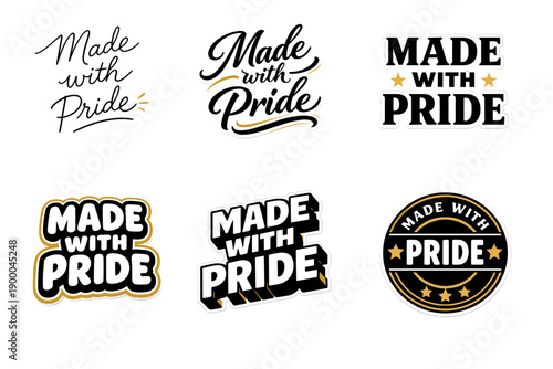 Collection of six 'made with pride' typography designs