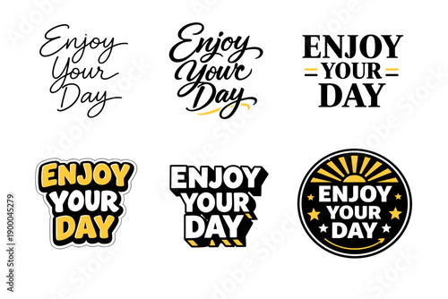 Enjoy your day stickers with colorful typography designs