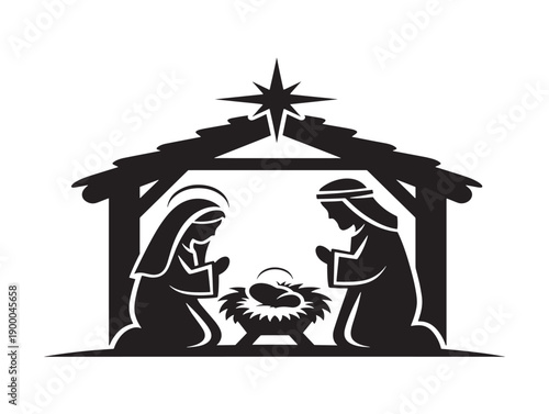 Minimalist nativity scene silhouette vector