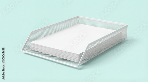 Wallpaper Mural Modern white mesh paper tray with blank sheets on pastel green background Torontodigital.ca