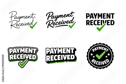 Payment received logos with check marks in varied styles and designs
