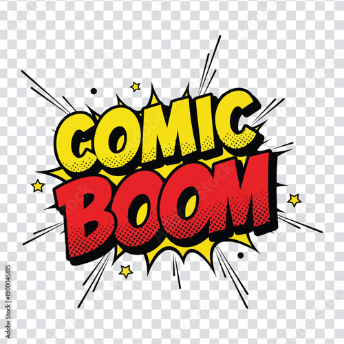 Comic boom dynamic explosion effect in yellow and red