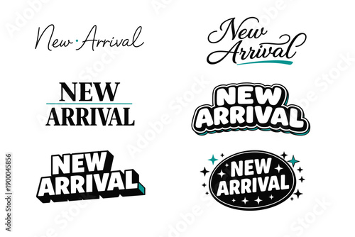 Stylish new arrival text designs in various typography styles
